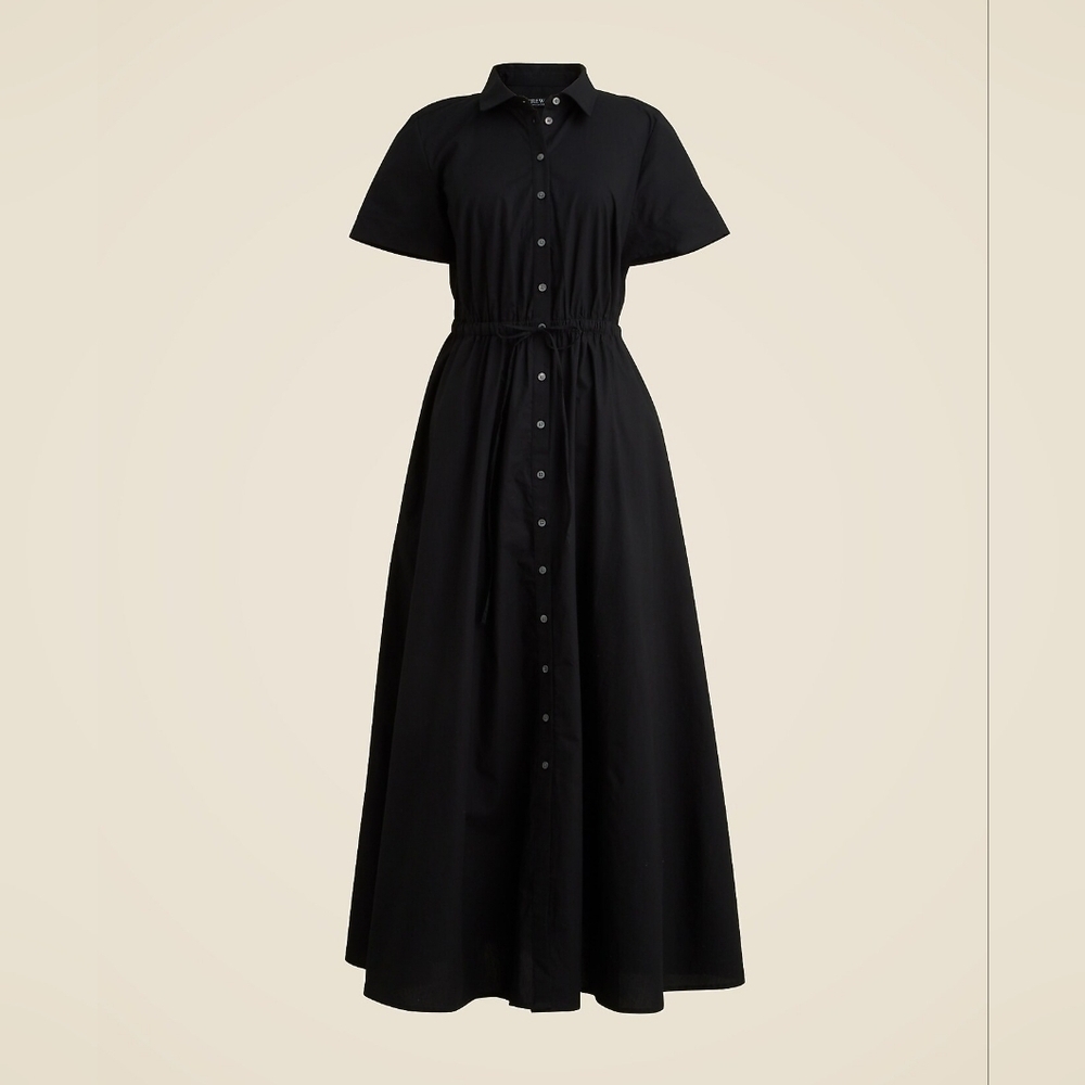 NWT!! J. CREW Cerise Shirtdress Cotton Poplin Solid Black Midi Shirt Dress
